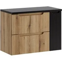Lomadox Waschbeckenschrank NEWPORT-56-EVOKE 80 cm breit in Eiche, gerillte Front, 2 Schubladen & 1 Tür