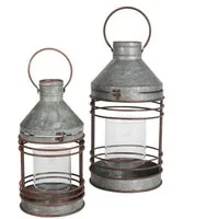 sesua Kerzenlaterne Zink Laternen 2er Set Glas Windlicht Industrie-Look Outdoor (2 St)