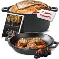Ottia Schmortopf Gusseisen Topf, Brot backen, Dutch Oven, 2-in-1, 26cm, 5 Liter, Gusseisen (fertig eingebrannt, inkl. E-Book), Händler aus Hamburg
