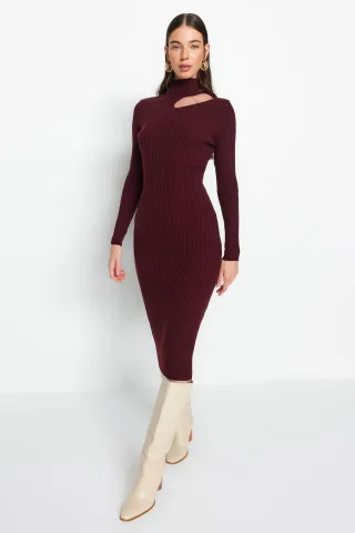 Damen Unifarbene Midi-Lange Lässige Slim-Fit Kleider