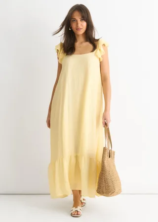 Lemon Ruffle Kurzarm-Maxikleid aus Viskose