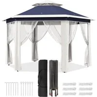GarveeMore Pavillon Gartenpavillon 400x400 cm Partyzelt Gartenzelt, mit 6 Seitenteilen, Wasserdicht,Windfest, Sonnenschutz,Seitenteile mit Reißverschluss