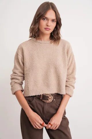 Plüsch-texturiertes Crop-Strickpullover