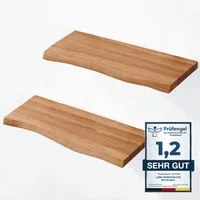LAMO Manufaktur Wandregal LAMO Manufaktur 2 Stück Wandregal aus Holz 2x 42cm, Schweberegal Massiv 100% Echtholz, Wandregale SET 2 Baumkante Farbe: Dunkel