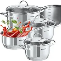 tectake Topf-Set Kochtopfset, Edelstahl (Komplettset, 7-tlg), 7-teilig, aus Edelstahl, für Induktion geeignet