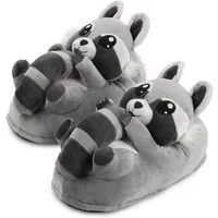 Corimori Tier Pantoffeln für Erwachsene Einheitsgröße 34-44 Plüsch Hausschuhe (Packung, Geschenk) EU Einheitsgröße 34-44, Waschbär Lina, für Kinder und Erwachsene
