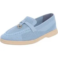 Ital-Design Atmungsaktive Loafers für Damen mit eleganter Schnalle Slipper (91116831) Blockabsatz Mokassins in Hellblau