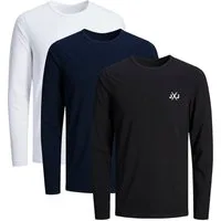 Jack & Jones Langarmshirt JCORISE INFINITY TEE LS CREW NECK 3-Pack Herren Langarmshirt 3er Pack Unifarben Basic Stretch Shirt Baumwolle