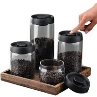 SinLaw Kaffeedose Kaffeebohnen-Aufbewahrungsglas, vakuumversiegeltes Glas, schwarz, (4-tlg), Vier-in-Eins-Set