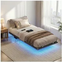 VASAGLE Bettgestell, Bettgestell mit LED-Beleuchtung, USB-C-Anschluss, Steckdosenleiste