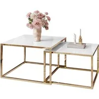 Lookway Couchtisch YOSHI GLASS 2in1 mit Goldenem Chromgestell (2er-Set), Breite: 70 cm und 60 cm