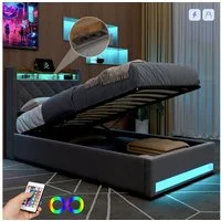 STILVORA Polsterbett mit bettkasten,Stauraumbett Boxspringbett 90×200 mit USB & LED-Licht (Funktionbett mit Hydraulikstange,Tragfähigkeit: 200kg, Strapazierfähig und schmutzabweisend,verschiedenen Farben,Metallrahmen), Bettgestell mit Lattenrost,Bequ