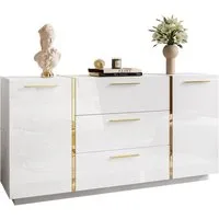 Lookway Kommode ONYX Hochglanz mit Goldgriffe, Breite: 158 cm