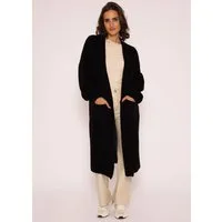 SASSYCLASSY Longstrickjacke Oversize Strickjacke Damen lang Elegant Winter Lässiger Maxi Cardigan aus weichem Grobstrick mit Ballonärmeln