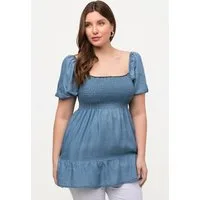 Ulla Popken Longbluse Smok-Longbluse A-Linie Carree-Ausschnitt Halbarm