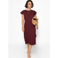 SASSYCLASSY Maxikleid Kurzarm Sweatkleid Damen Midi mit Schlitz Shirtkleid in Midilänge Jerseykleid aus Baumwolle Schwarz Rot Grün