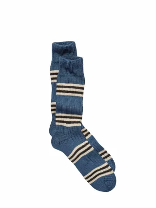Corgi Herren Wales-Streifen-Socke Blau 80 % Wolle, 20 % Baumwolle