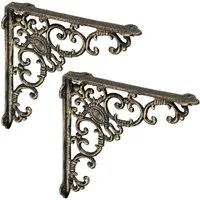 relaxdays Wandregalhalter 2er Set Regalwinkel antik, 2-tlg., Bronze