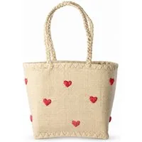 rice Freizeittasche Rice Raffia Tasche mit Herzen, handgefertigt, Natur/Rot (1-tlg)