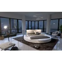 SAM® Rundbett Nostal, Luxusbett, Lederlook weiß, hohes bequemes Kopfteil, modernes Design