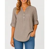 Mississhop Schlupfbluse Damen 100 % Baumwolle -leichte Schlupfbluse gestreift S/M