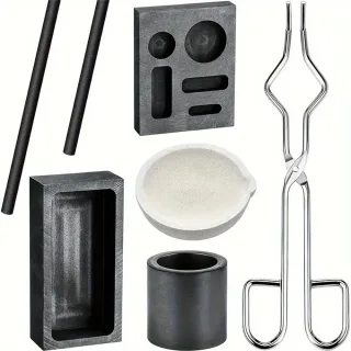 High Purity Graphite Crucible Kit 7-Piece Metal Casting Molds Set for Gold Silver Copper Melting Non-Stick Ingot Mold Me