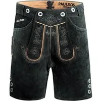PAULGOS Trachtenhose Herren Lederhose Kurz mit Trägern 100% Echtleder - HK2
