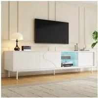Merax Lowboard mit LED-Beleuchtung per App steuerbar (180 x 40 x 45 cm (L x B x H), 1 St., Fernsehtisch), TV-Schrank mit 3 Schiebetüren, Glasboden, Kabelmanagement & Stahlfüße