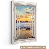 OneMillionCanvasses® Leinwandbild Strand - Aussicht - Sonnenuntergang - Landschaft - Meer - Natur, Fotodruck (1 St), Leinwand Canvas Wandbild, Wanddekoration 20x30 cm