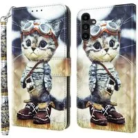 CLM-Tech Handytasche für Samsung Galaxy A55 5G Hülle - Tasche aus Kunstleder Klapphülle (coole Katze, Handyhülle mit Standfunktion - Wallet Flip Case inklusive Kartenfächer), - Cover Etui mit Magnetverschluss - Galaxy A55 5G Schutzhülle