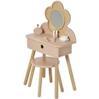 vertbaudet Spielwerkbank Kinder Schminktisch mit Zubehoer, Holz FSC® und Rattangeflecht