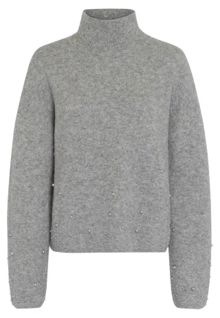 Marc Aurel - Pullover mit Perlen-Applikation mid grey melange - Gr. - 38