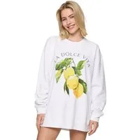Worldclassca Sweatshirt Worldclassca Oversized Sweatshirt LA DOLCE VITA Print Langarm Pullover LEMON PRINT