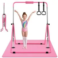 Hausright Turnreck Gymnastikstange für Kinder, Turnstange ab 3 Jahre, 88-128cm, (Gymnastikstange, Gymnastikmatte, Polster & 2 Ringen), Verstellbaren Höhen Faltbare Reckstange Reckanlage