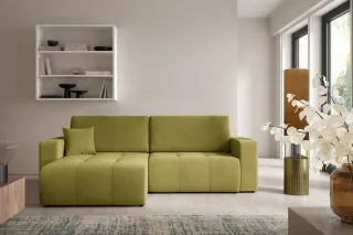 Ecksofa Sofa mit Schlaffunktion AUGUSTO in Stoff Wind Moosgrün Ottomane Links