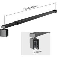 Hopibath Duschwand-Stabilisationsstange Chrom Schwarz für 8-10mm haltestange duschwand 73-123cm 360° Drehbar, (Stabilisator, rechteckig), für Duschabtrennung Duschwand Walk In Dusche