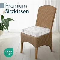 Beautissu Stuhlkissen 2er Set Bodenkissen Sitzkissen Mila, 50x50cm, Natur, Matratzenkissen 10cm, 100% Baumwolle Stuhlkissen Indoor & Outdoor
