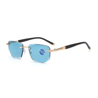 Gradual Blue Lens Frameless Reading Glasses Anti-blue Light UV Protection Comfortable Business Casual Sunglasses with Ca
