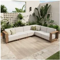 PHI VILLA Gartenlounge-Set, (Rattan Gartenmöbel Set Balkonmöbel, Allwetter Gartensofa Terassenmöbel Außen mit Dicken Weißen Kissen), Lounge Möbel Outdoor Sofa Sets für Garten und Terrasse