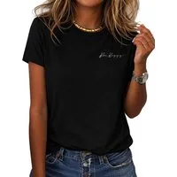 RMK T-Shirt Damen Shirt Rundhals Basic Be Happy Glücklich sein aus Baumwolle