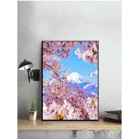 Ikonka Malen nach Zahlen Diamant Malerei Kirschblüten mit Berg 30x40cm - DIY Malen nach Zahlen (5d Diamond Painting DIY Set, 5d Diamond Painting Komplett Set), Kreativität fördern, Stress abbauen, einzigartige Dekoration