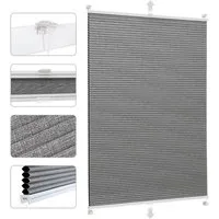 Sekey Wabenplissee Plissee ohne Bohren Verdunkelung Rollo 100% verdunkelnd Blickdicht, verdunkelnd, Klemmfix, Doppelseitige Schiene, Grau mit Textiloptik Thermo-Plissee Hitzeschutz
