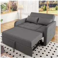 Merax Schlafsofa mit verstellbarer Rückenlehne & Kissen, 1 Teile, Doppel-Klappsofa Multifunktions Polstersofa Sofabett aus Leinen