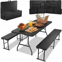 TLGREEN Bierzeltgarnitur Klappbar 3-teilig, 1 Biertisch + 2 Bierbank, (Wetterfest Gartenmöbel Set mit Tragegriff, HDPE+Stahlrohr Campingtisch Outdoor), für Grillveranstaltung/Camping/Gartenparty (Bis zu 10 Personen)