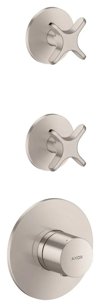 Hansgrohe Thermostatmodul Unterputz AXOR One für 2 Verbraucher mit Kreuzgriff edelstahl optik, 4871 48712800