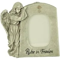 Geschenkestadl Engelfigur Grabschmuck Engel mit Bilderrahmen Ruhe in Frieden 21 cm wetterfest (Spar-Set, 1 St., 1 Engel mit Aufschrift und Bilderrahmen), Trauerengel mit Bild