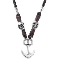 KARMA Kette mit Anhänger Herrenkette Anker Totenkopf Lederkette schwarz od. braun (Karabinerverschluss maskulin robust, 1-tlg., Schmuck Leder Metall 54cm verstellbar), Halskette Männer Anhänger Skull Kette Herren