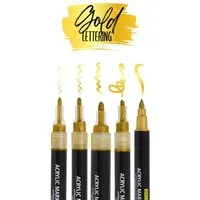 Online Pen Fineliner Gold Lettering, (5x goldene Metallic-Acryl-Stifte, deckend, Handlettering-Stifte mit verschiedenen Spitzen), Fineliner, Brushpen, Marker, Kalligrafie-Stift