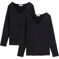 bonprix Langarmshirt (Packung, 2-tlg) Slim fit Passform, mit V-Ausschnitt, aus Baumwolle und Elasthan