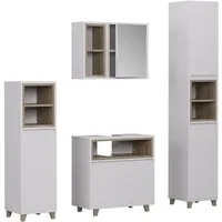 Vicco Badmöbel-Set Elnor, Weiß/Eiche/Weiß, 4 Teile, (4-St., 4er Set)